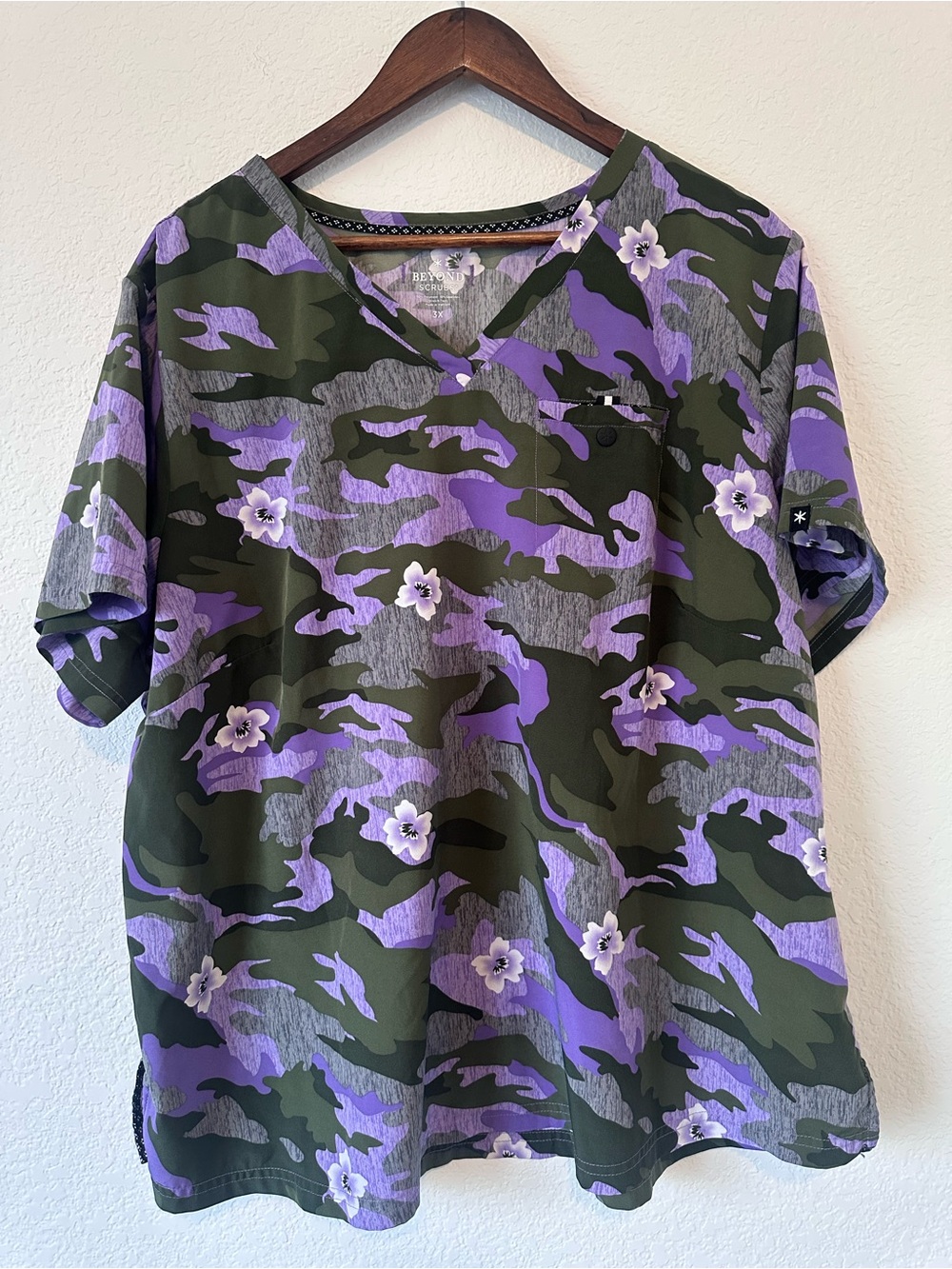Purple Camo Floral V-Neck Scrub Top by White Cross